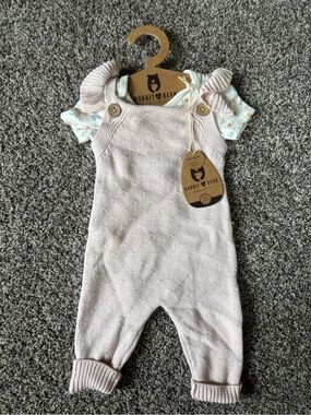Rabbit & Bear Organic Pink Knit Romper Set